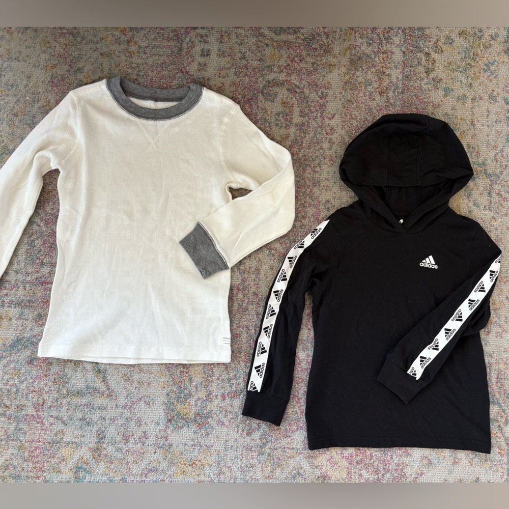 Lot Of Boys Size 5 Black & White Long Sleeve Shirts Adidas & Carters